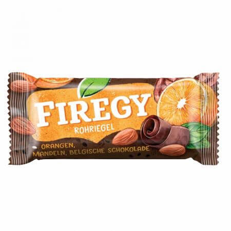 Baton vegan fara gluten cu portocale si ciocolata belgiana, 25 g, Firegy