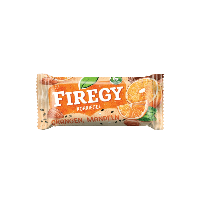 Baton vegan fara gluten cu portocale si migdale, 25 g, Firegy