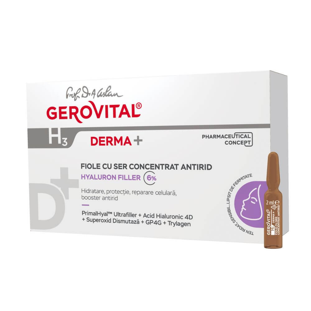 Fiole cu ser concentrat antirid Gerovital H3 Derma+, 10 x 2 ml, Farmec