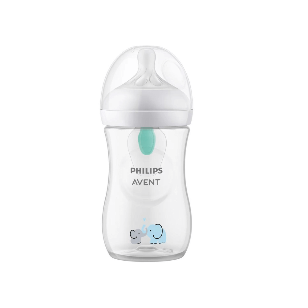 Biberon cu dispozitiv anticolici Natural Response, 1 luna+, 260 ml, Deco Elefant, Philips Avent