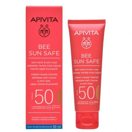Crema protectie solara coloranta anti-pete Gold SPF50 Bee Sun Safe, 50 ml, Apivita Frumusete si ingrijire