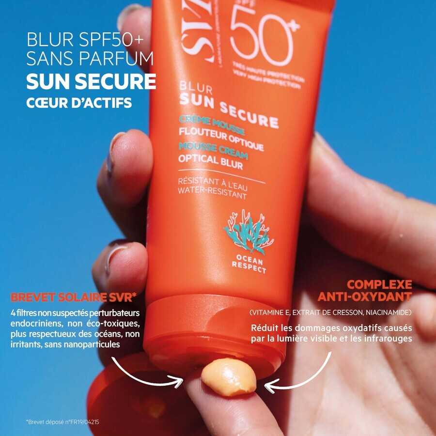 Sun Secure Blur Crema espumosa de protección solar sin perfume, FPS 50+, 50 ml, SVR