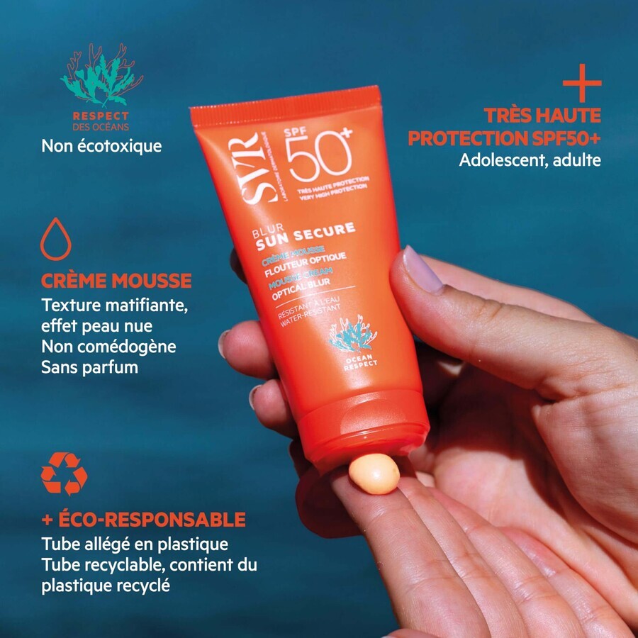 Sun Secure Blur Crema espumosa de protección solar sin perfume, FPS 50+, 50 ml, SVR