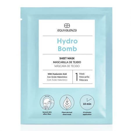 Masca de fata tip servetel cu acid hialuronic Hydro Bomb, 1 bucata, Equivalenza Frumusete si ingrijire