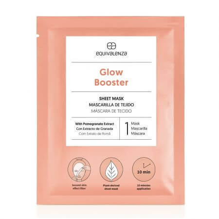 Masca de fata tip servetel cu extract de rodie Glow Booster, 1 bucata, Equivalenza Frumusete si ingrijire
