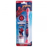 Pachet Periuta de dinti soft cu ventuza Spiderman + Pasta de dinti cu aroma de capsuni pentru copii +3 ani, 25 ml, Mr. White