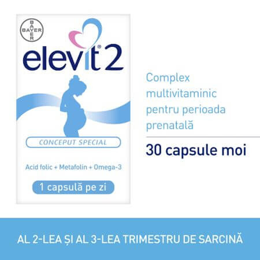 Elevit 2, Multivitamine pentru Sarcina – Trimestrul 2 si 3 de sarcina, 30 capsule, Bayer