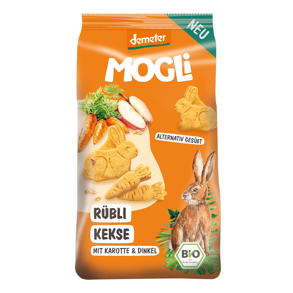 Biscuiti Bio cu morcovi si mere, 125 g, Mogli