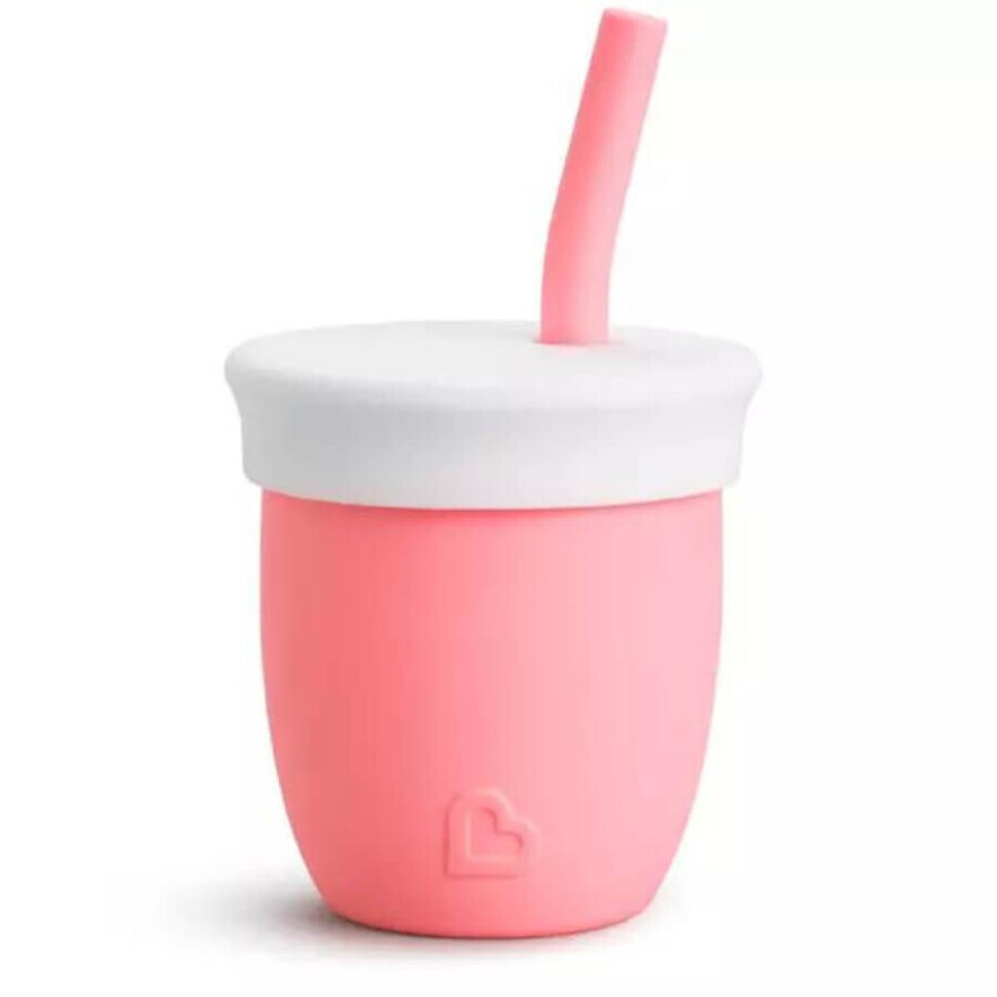 Canuta din silicon cu pai C'est Silicone, 118 ml, Coral, Munchkin