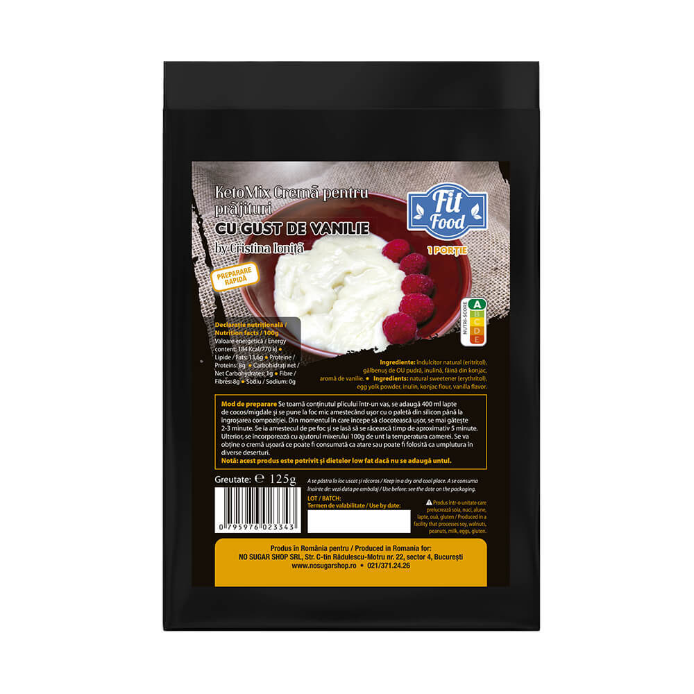 prajituri de casa cu crema de vanilie si ciocolata Crema pentru prajituri cu gust de vanilie Ketomix, 125 g, Fit Food