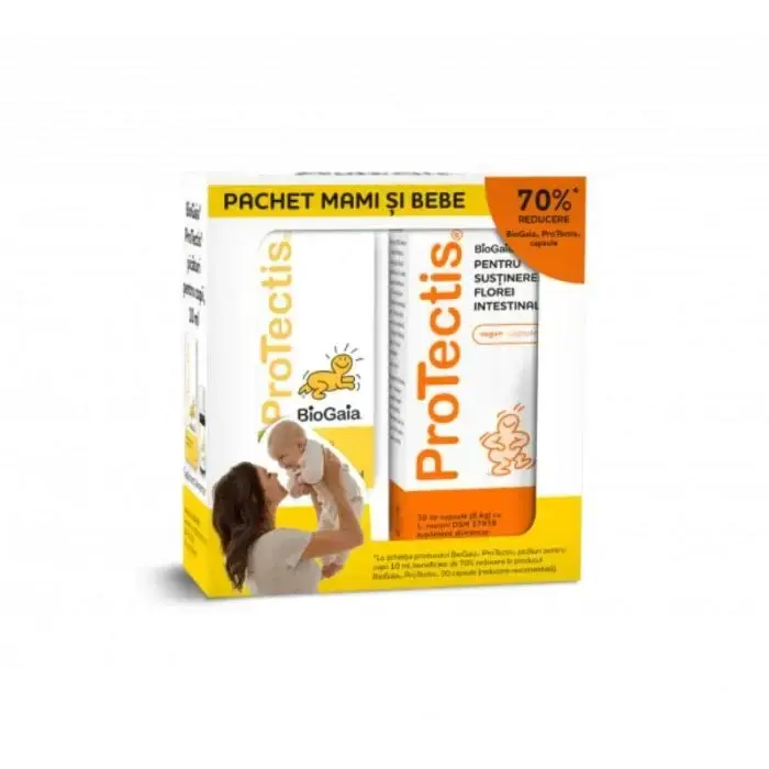 Protectis Pachet Mami si bebe picaturi, 10ml + Protectis, 30 capsule, BioGaia