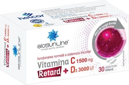 Vitamina C 1500 mg + D3 3000 UI Retard Biosunline, 30 comprimate, AC Helcor