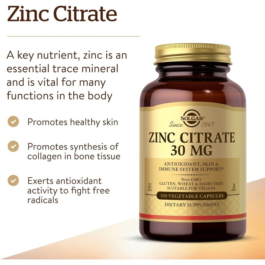 Zinc Citrate, 30 mg, 100 capsules, Solgar