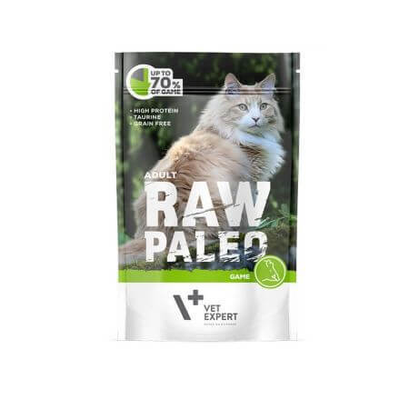 Hrana umeda cu carne de vanat pentru pisici adulte Raw Paleo, 100 g, VetExpert