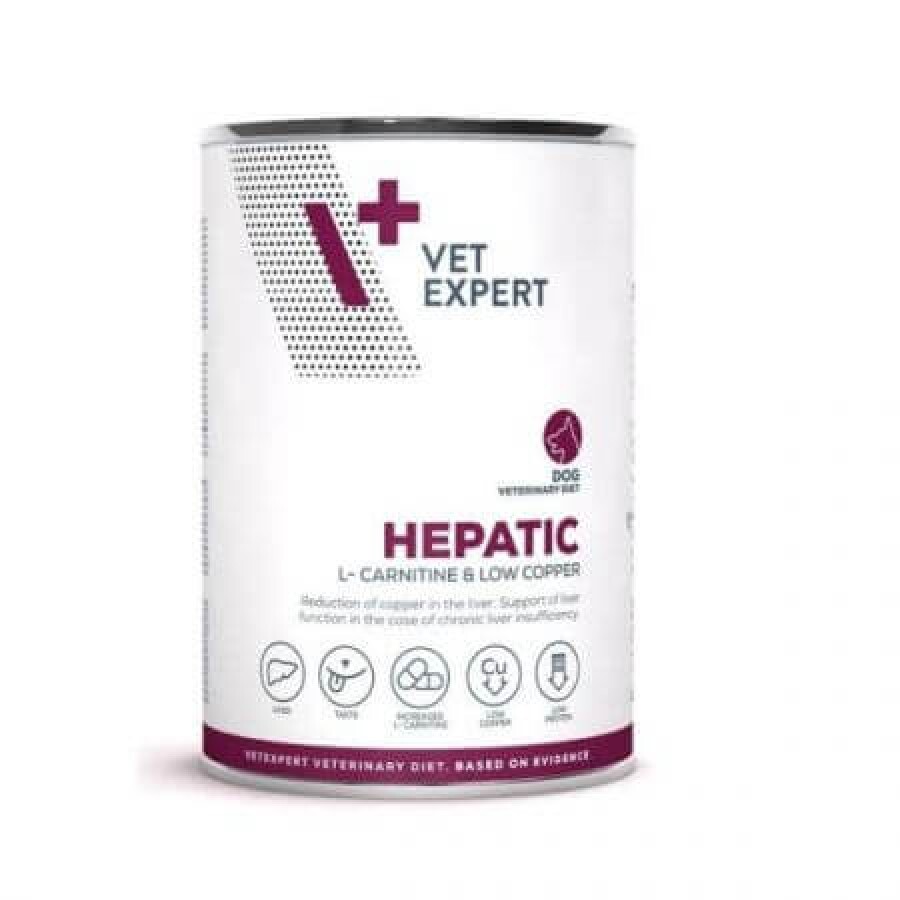 Hrana umeda pentru caini 4T Hepatic Dog, 400 g, Vet Expert