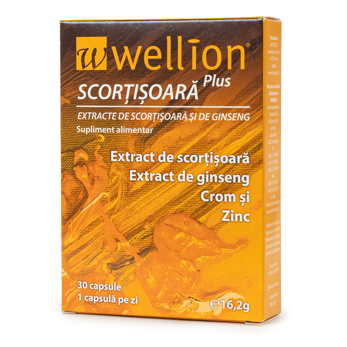 extract de scortisoara ginseng crom si zinc Extract de scortisoara si de ginseng Wellion, 30 capsule, Med Trust