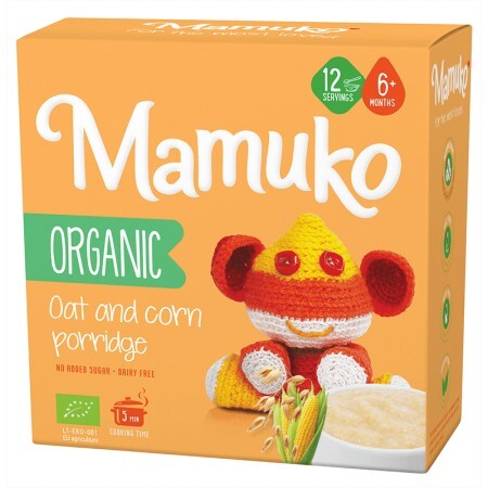 Porridge din ovaz si porumb Bio fara zahar pentru copii, +6 luni, 200 g, Mamuko