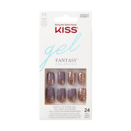 Unghii false Gel Fantasy Glitter, Krush Hour Medium Squoval, Kiss