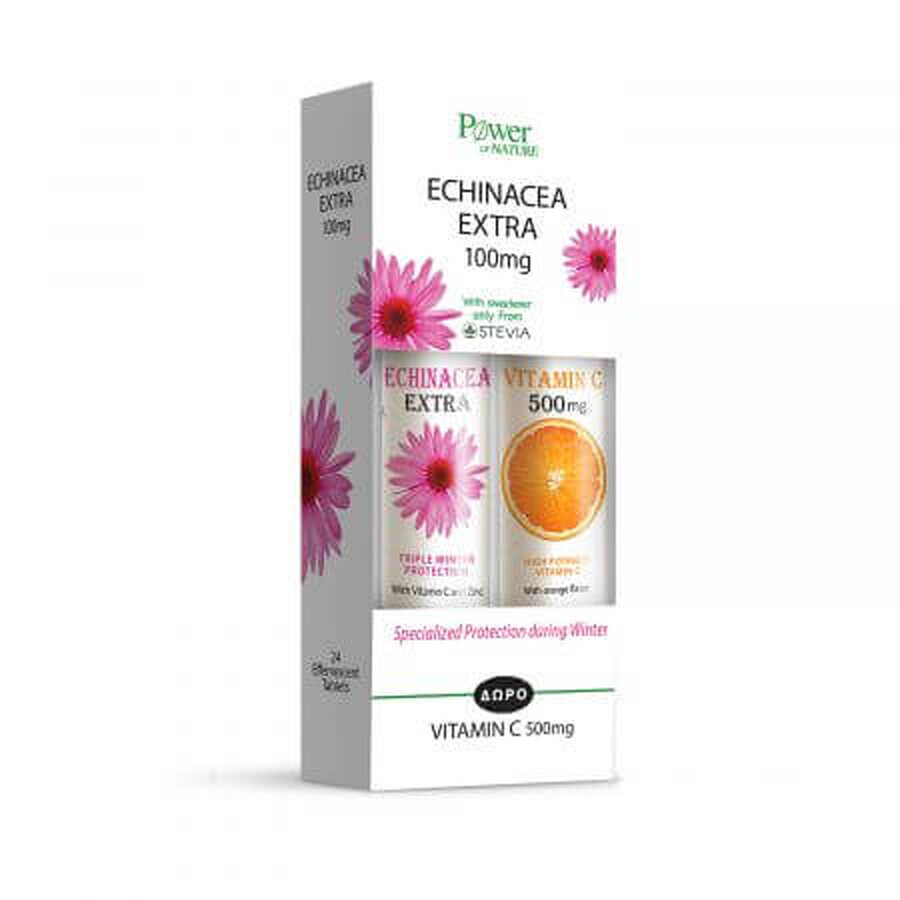 Pachet Echinacea Extra 24 tablete + Vitamina C 500 mg 20 tablete, Power of Nature