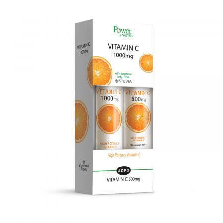 Pachet Vitamina C 1000 mg 24 tablete  + Vitamina C 500 mg 20 tablete, Power of Nature