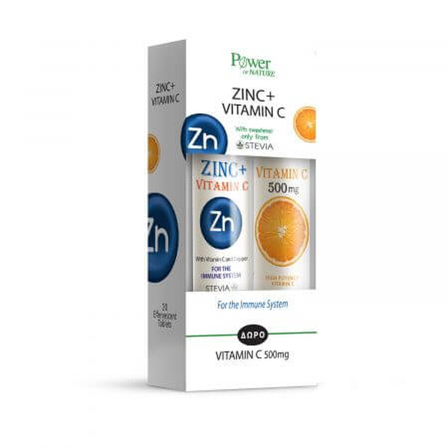 Pachet Zinc + C 20 tablete + Vitamina C 500 mg 20 tablete, Power of Nature
