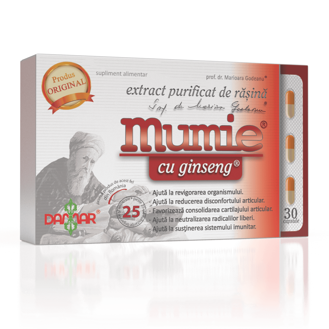 Extract purificat de rasina Mumie cu Ginseng, 30 capsule, Damar General Trading Vitamine si suplimente