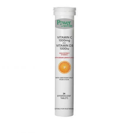 Vitamina C 1000mg + Vitamina D3 1000iu, 24 tablete efervescente, Power of Nature