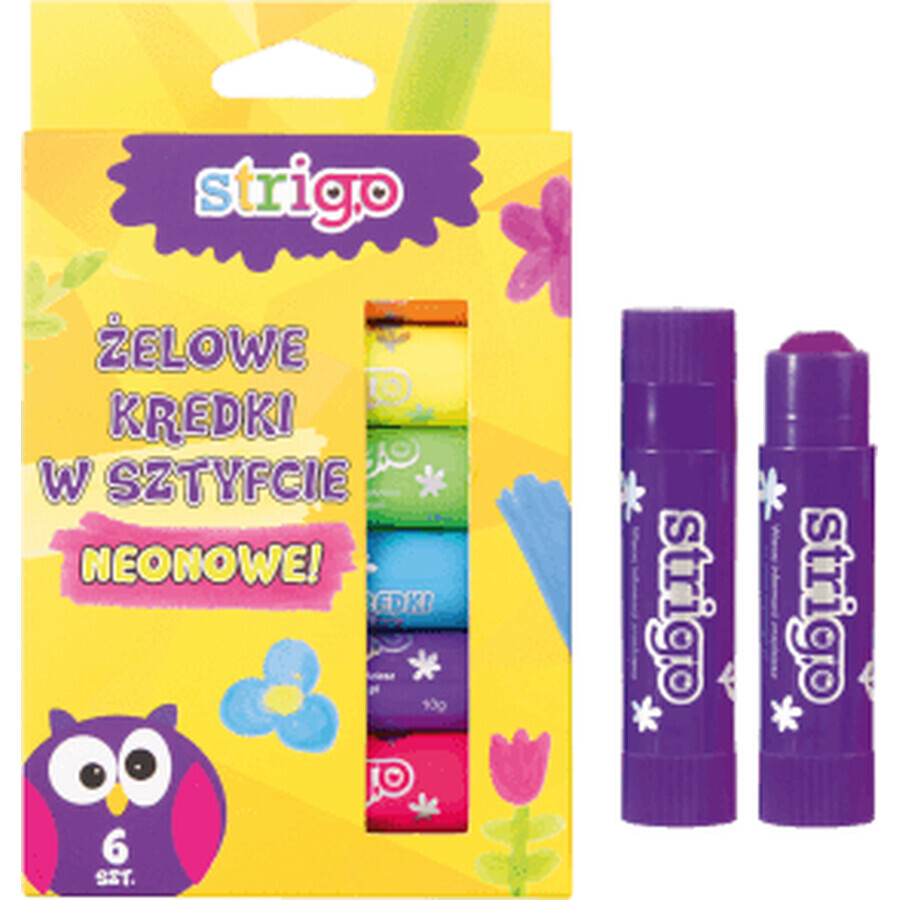 Strigo Creioane colorate gel stick neon, 6 buc