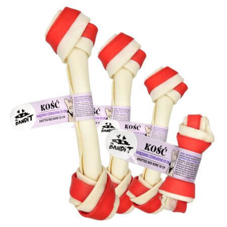 Recompensa din piele de vita pentru caini Knotted Bone Red, 1 bucata x 10 cm, Mr.Bandit