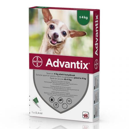 Solutie deparazitara pentru caini Spot-On Advantix 40, 1 pipeta, Bayer Vet OTC