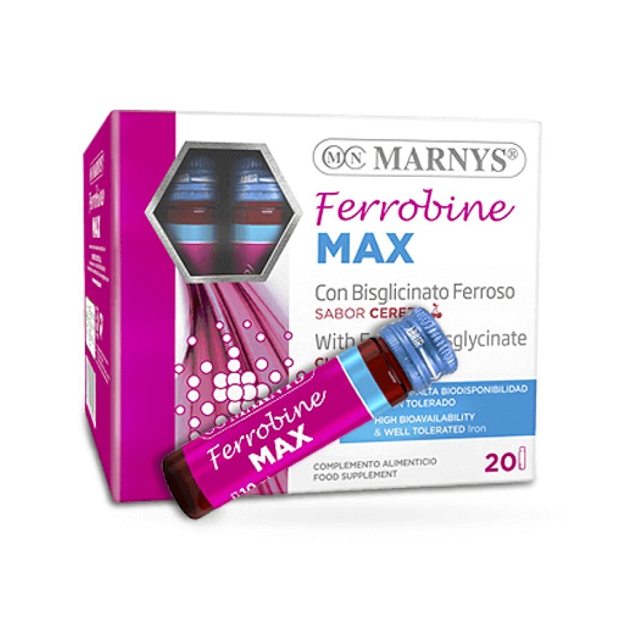 Ferrobine Max cu Fier, Zinc și Vitamine, 20 Fiole, Marnys