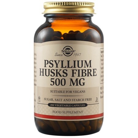 Fibre din tărâțe de Psyllium 500 mg, 200 capsule, Solgar