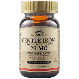 Fier cu acțiune blândă Gentle Iron 20 mg, 90 capsule, Solgar