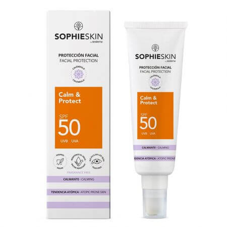 Crema pentru ten sensibil si atopic cu SPF 50 Calm & Protect, 50 ml, Sophieskin