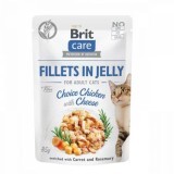 Hrana umeda cu fileuri de pui si branza pentru pisici Brit Care Fillets in Jelly Choice Chicken With Cheese, 85 g, Brit