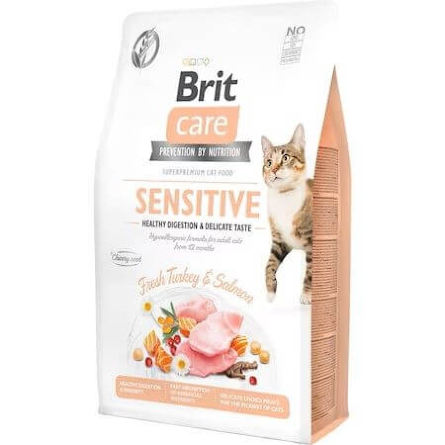 Hrana uscata cu somon si curcan pentru pisici Brit Care GF Healthy Digestion & Delicate Taste, 2 kg, Brit