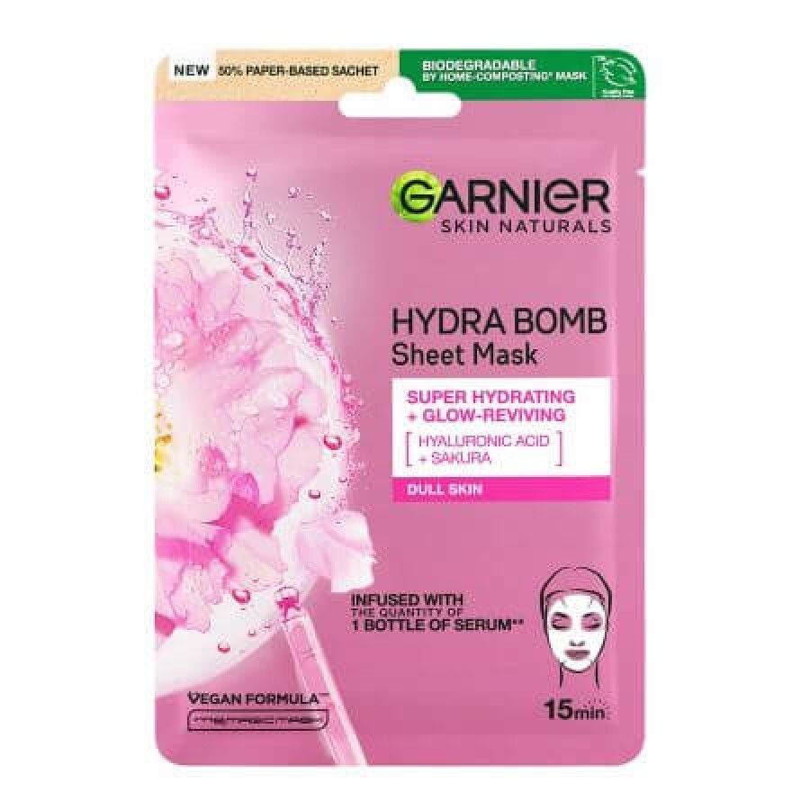 Masca servetel cu Sakura si Acid Hialuronic pentru hidratare si revitalizare Skin Naturals, 28 g, Garnier