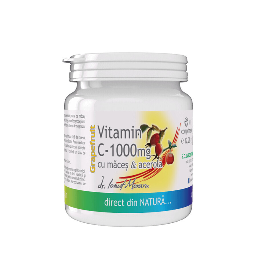 Vitamina C 1000mg cu Măceș & Acerola – aromă Grapefruit 10cp, Pro Natura