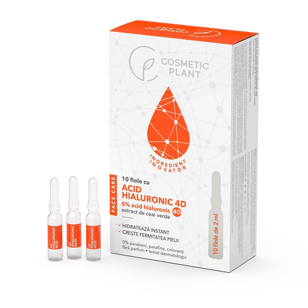 Fiole cu acid hialuronic 4D FaceCare, 10 fiole x 2 ml, Cosmetic Plant