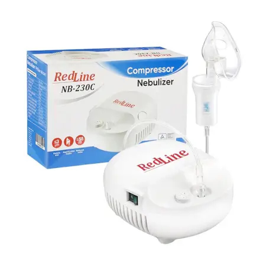 Aparat aerosoli RedLine NB-230C, masca copii si adulti, pahar de nebulizare, particule 4 microni, nebulizator inhalator cu compresor