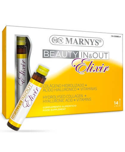 Beauty In & Out Elixir – Colagen Hidrolizat Tip 1 cu 5000 Mg + Acid Hialuronic + Semințe de Struguri + Biotină + Vitamine + Minerale – 14 Fiole