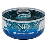 Hrana umeda cu ton, sardine si creveti pentru pisici N&D Ocean Adult, 70 g, Farmina
