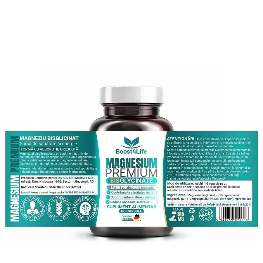 Magneziu Bisglicinat Premium, 60 capsule, Boost4Life