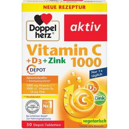 vitamina c 1000 mg + vitamina d3 si zinc Vitamina C 1000 mg + D3 + Zinc, 30 comprimate, Doppelherz