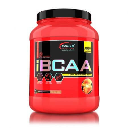 Aminoacizi esentiali cu aroma de piersici tip pudra iBCAA, 450 g, Genius Nutrition