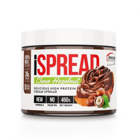 Crema proteica tartinabila cu ciocolata si alune de padure iSpread, 450 g, Genius Nutrition