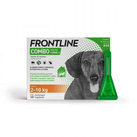 Frontline Combo Spot On câine S-pipetă verde de 0,67 ml, 3 pipete, Frontline