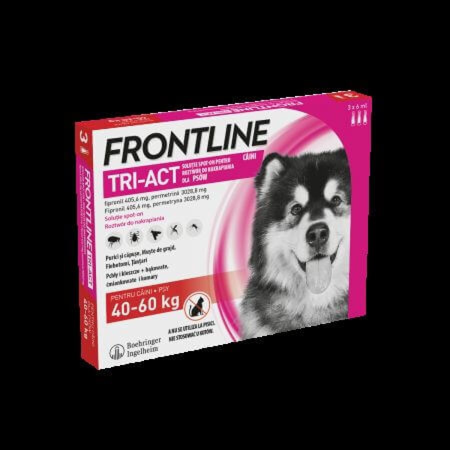Frontline Tri-Act XL soluție spot-on pentru câini 40-60 kg, 3 pipete, Frontline
