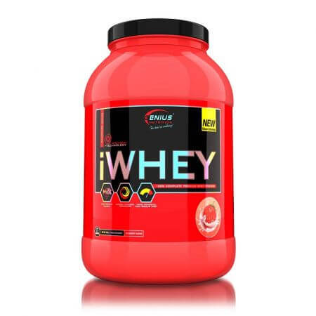 Pudra proteica cu aroma de capsuni iWhey, 900 g, Genius Nutrition