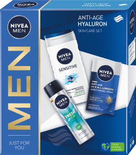 Nivea MEN Set cadou ANTI-AGE HYALURON cremă + deo spray + gel de duș, 1 buc